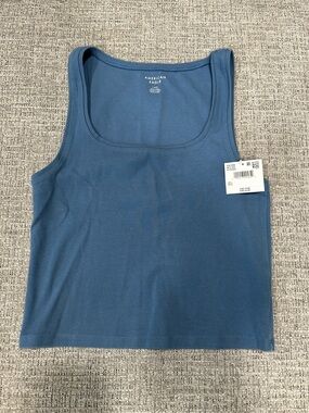 American Eagle Dusty Blue Ribbed Square-Neck Tank